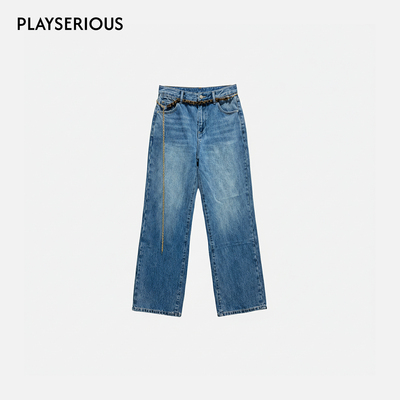 XU ZHI 2026春夏新款时尚牛仔修身直筒裤女自然腰浅蓝色牛仔裤