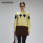 LOGO菱格羊毛针织外套女时尚 LACERTA2025秋季 新款 纯色学院风外套