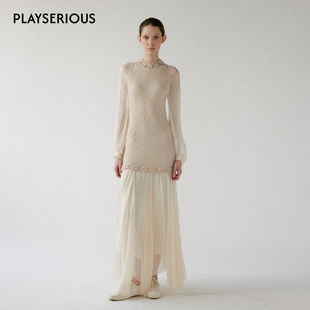 【aikoko同款】NONETONE 2026春夏新款拼接真丝百褶针梭拼连衣裙