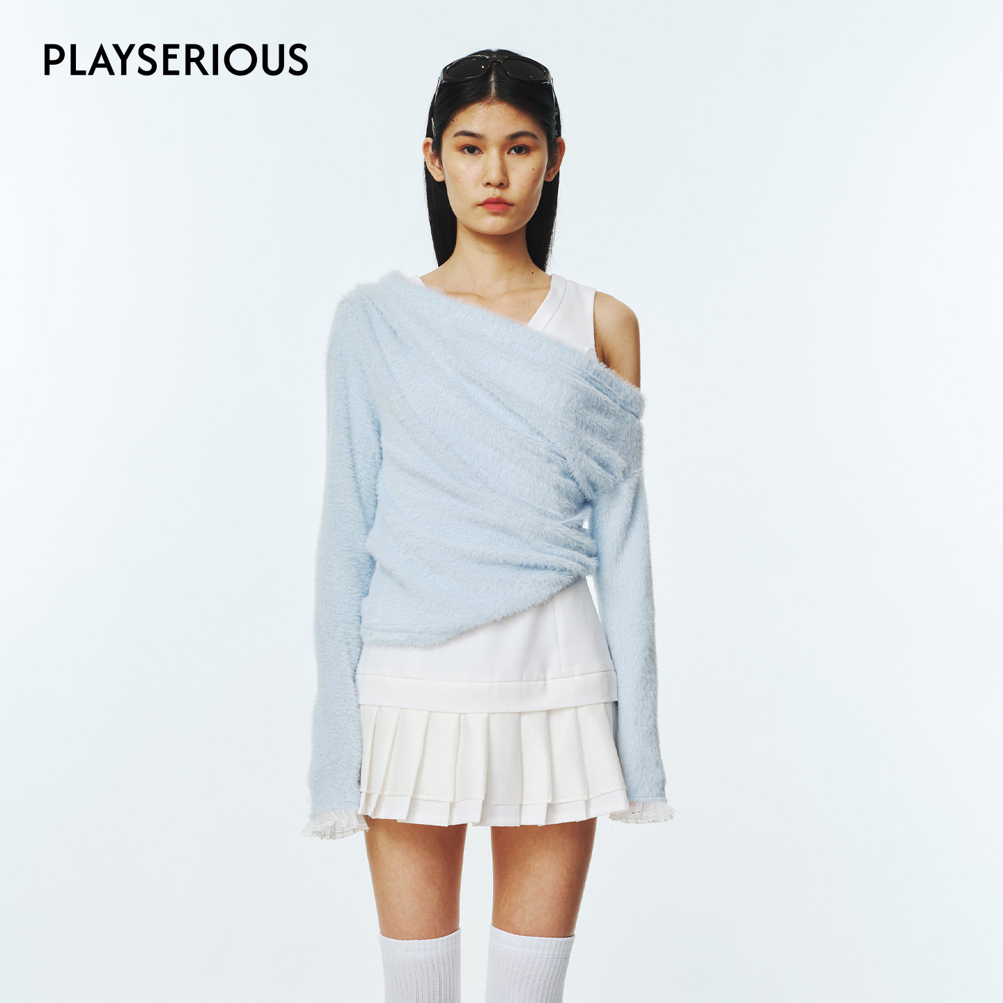 SHIE LYU 2025秋季新款毛绒露肩上衣女时尚设计感慵懒风宽松上衣