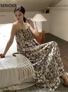 【夏夏懵同款】REFUSE CLUB 2025春夏新款印花吊带连衣裙无袖长款