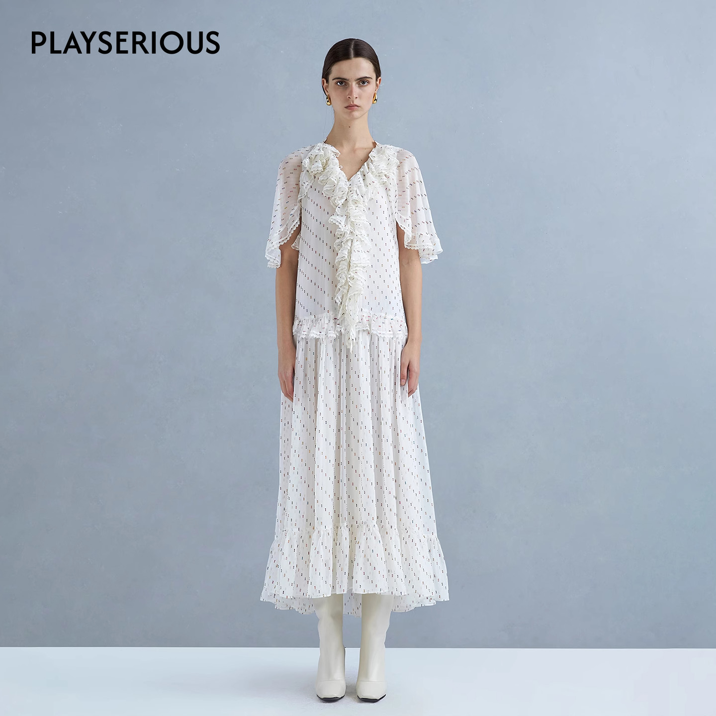 【杨紫同款】CELLO SONATA 2025夏季新款真丝波点斗篷连衣裙女