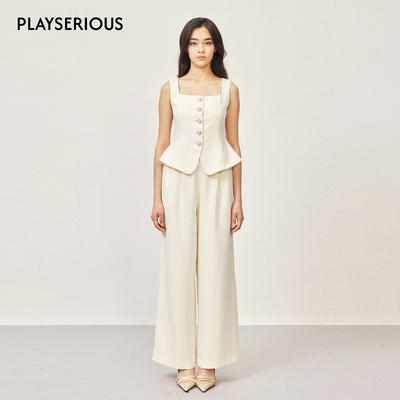 SSPARKLING2026春夏新款高级感简约收腰方领马甲优雅西装裤套装