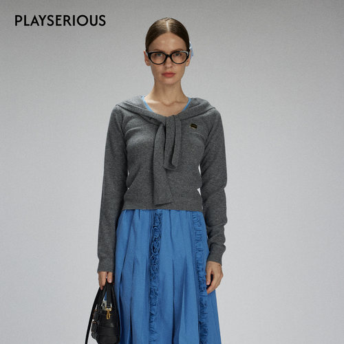 LACERTA 2025秋季新款学院风披肩假两件羊毛针织毛衣时尚休闲上衣