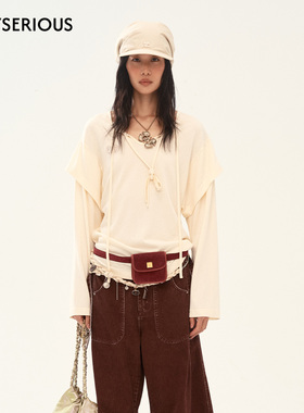 MEDIUM WELL 2025秋季新款羊毛桑蚕丝系带长袖女士慵懒风宽松上衣