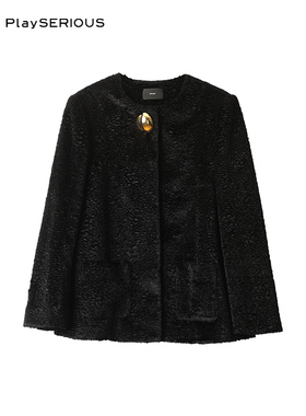 ICE DUST 2024冬季新款黑色宽松丝绒圆领金扣保暖加厚外套女百搭