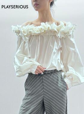 ORA GENESIS 淡人穿搭2025春夏新款一字肩多层荷叶领花瓣上衣女