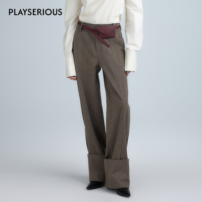 YFLYIFULU 2025秋冬新款复古羊毛翻边直筒西裤女气质休闲通勤长裤