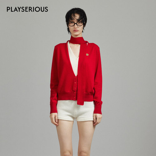 【戴萌同款】LACERTA 2025秋冬新款假两件飘带针织外套气质针织衫