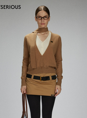 【祝绪丹同款】LACERTA25秋冬柔系美式羊毛衫假两件飘带针织衫女