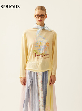 LACERTA 2026春夏新款地中海风情花鸟喷泉印花垂感长袖T恤女