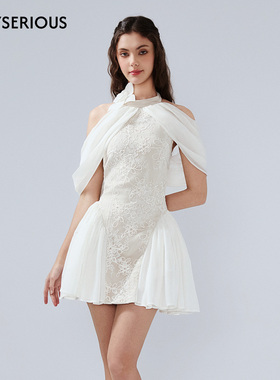 KINGWEN 2026春季新款重工蕾丝A摆连衣裙女法式设计感修身连衣裙