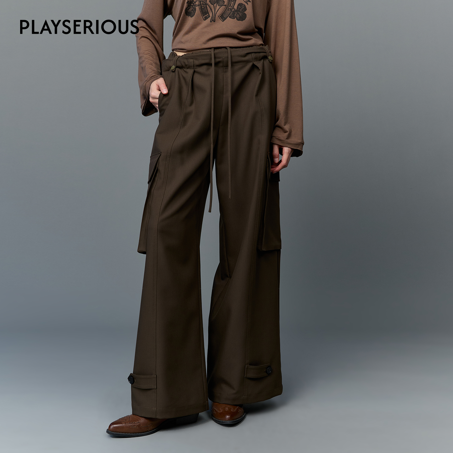 Clink Clunk 2025秋季新款卷腰工装裤女士时尚街头休闲直筒阔腿裤