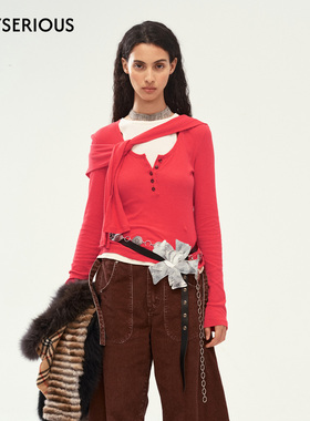 【明星同款】MEDIUM WELL 25秋季新款三叠撞色套头衫假两件上衣