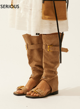 LACERTA 2026春夏新款定制金属扣头一字带方跟堆堆凉靴女时装靴