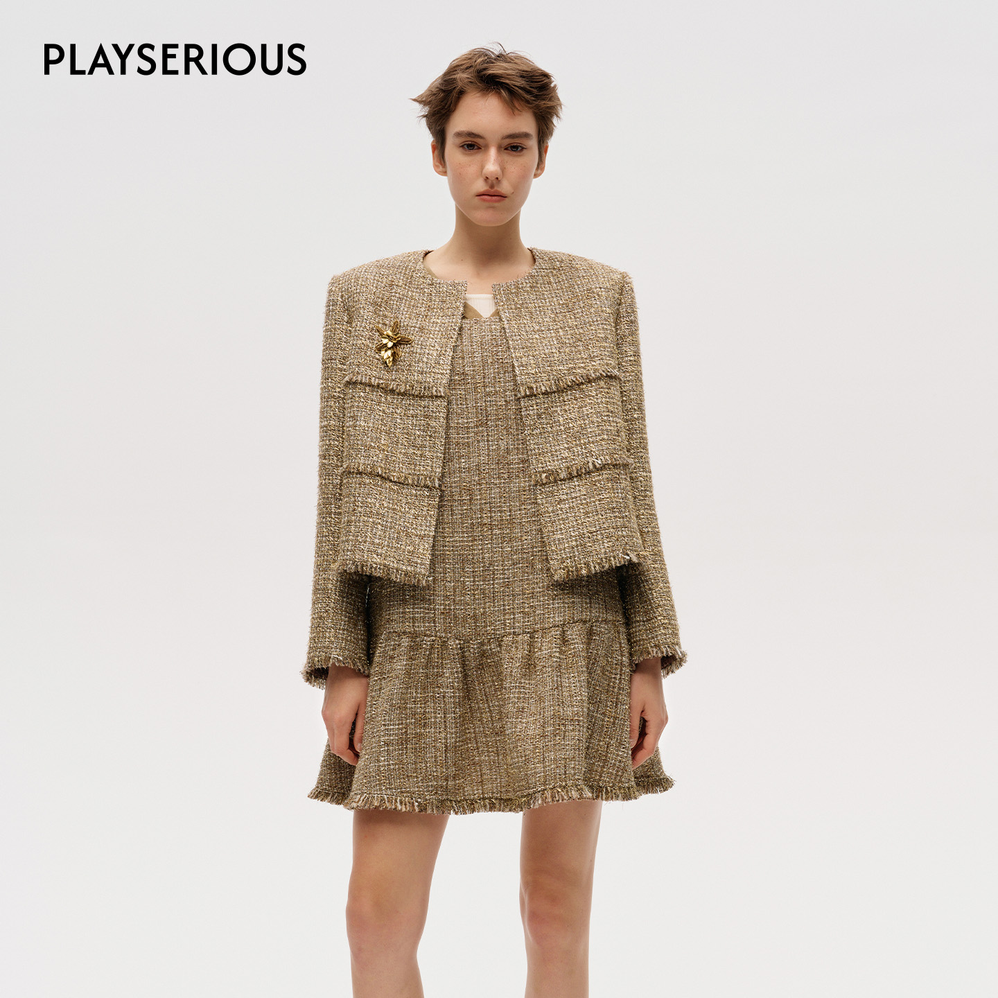 ICE DUST 2025秋冬新款小香风分割拉毛外套女时尚气质短款外套