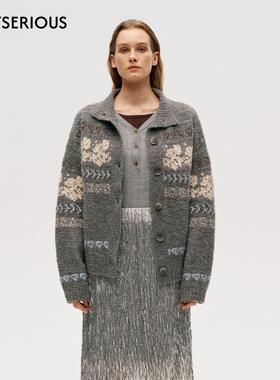 ICE DUST 25秋冬新款爱心与花朵立领开衫费尔岛慵懒风圣诞针织衫