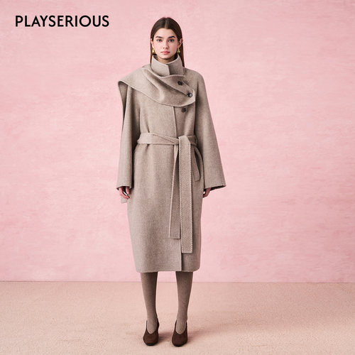 DIANA VEVINA 2025秋季新款可拆卸围巾大衣女气质长款大衣外套