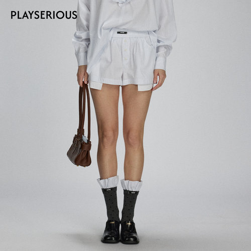 LACERTA2025秋季新款解构口袋A型短裤女白色细格纹百搭休闲短裤