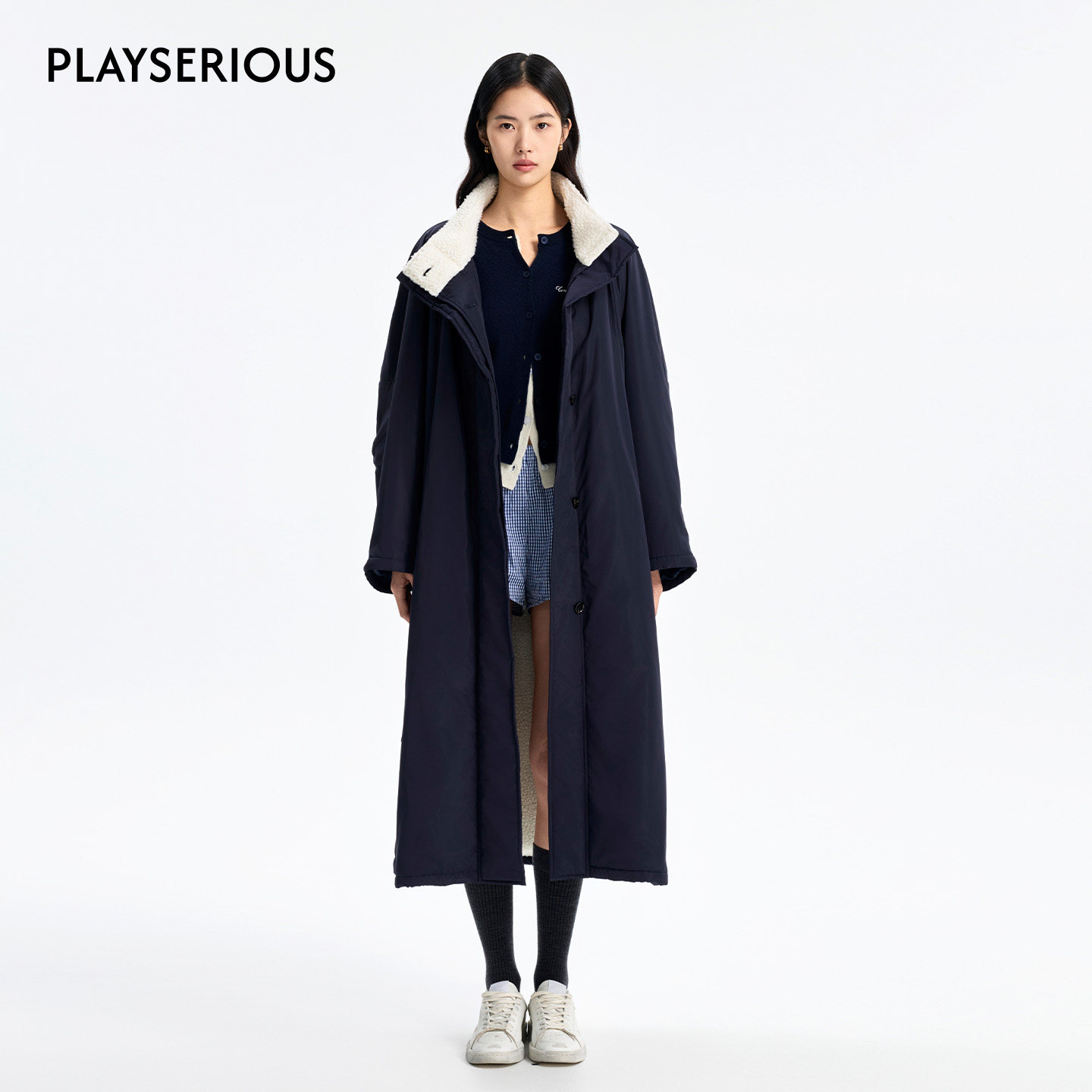 CONCISE-WHITE简白 2025秋冬新款立领长外套宽松棉服女百搭长外套