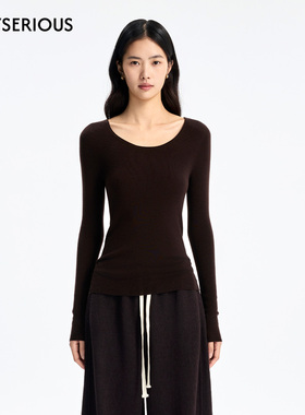 CONCISE-WHITE简白 2025秋季新款卷边U领打底衫时尚简约修身上衣