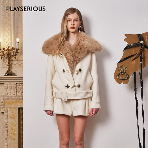 ARTE PURA 2025秋冬新款撞色毛毛大翻领尼外套女时尚毛百搭领外套