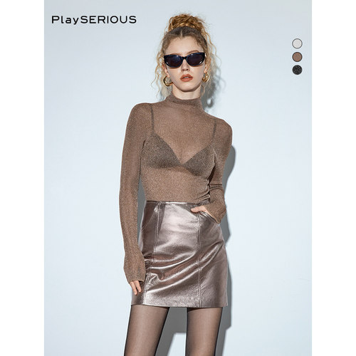 SSPARKLING珠光微透高领打底上衣