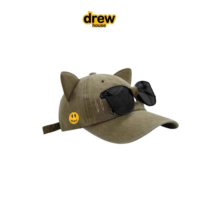 官方正品Drew Sava新款笑脸猫咪耳朵百搭棒球帽女韩版时尚鸭舌帽