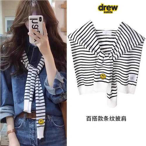DrewSumt笑脸针织条纹披