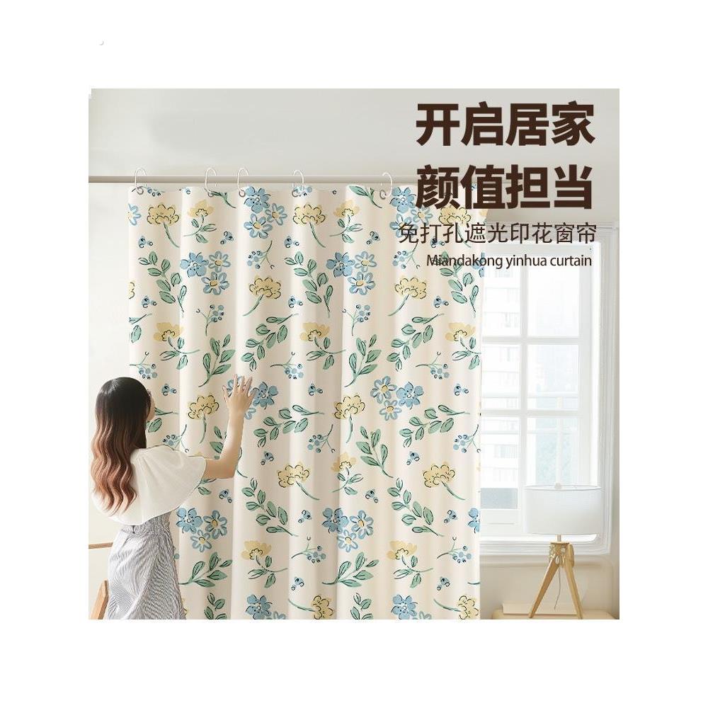 出租隔断窗帘简单屏风窗帘阻挡隔断卧室免打孔客厅滑动移动窗帘浴