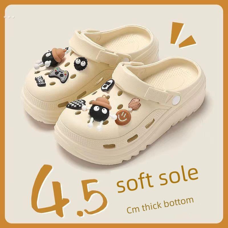 洞洞鞋女性夏季外穿2025新的室内家庭厚底沙滩防滑趾帽半拖鞋的妇