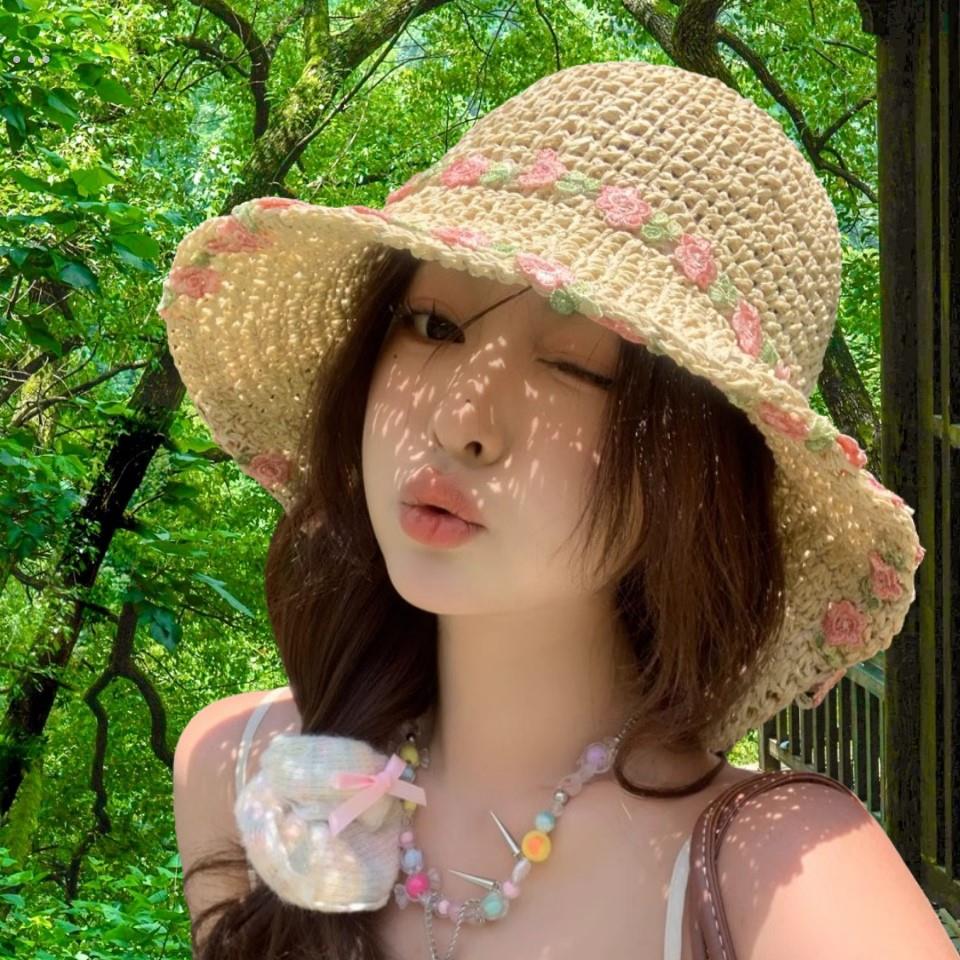 独特漂亮的帽子拍照好看的草帽森系田园风帽子西北旅游帽子编织帽