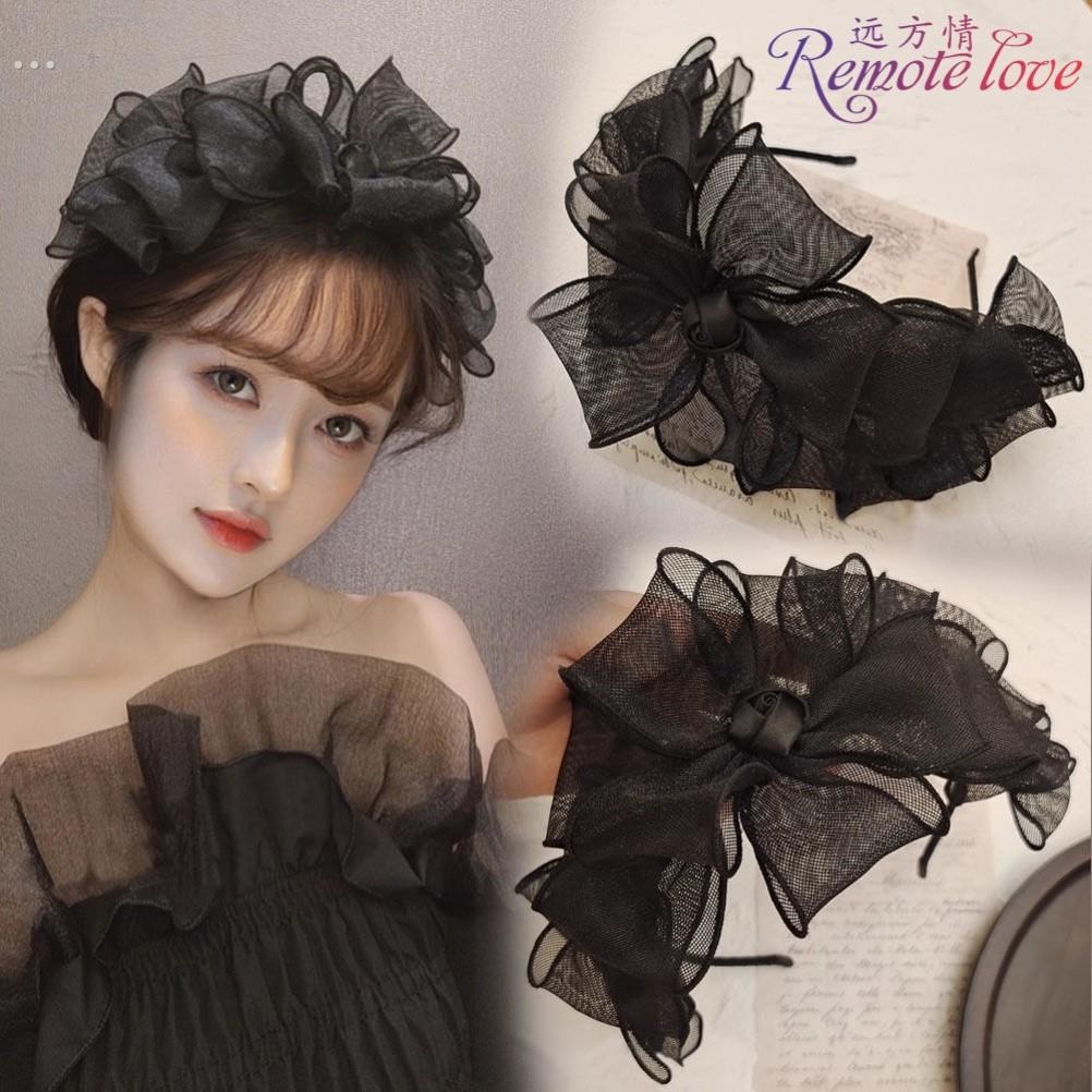 法式覆古轻奢网纱大蝴蝶结发箍宽边发卡公主风发饰品新款