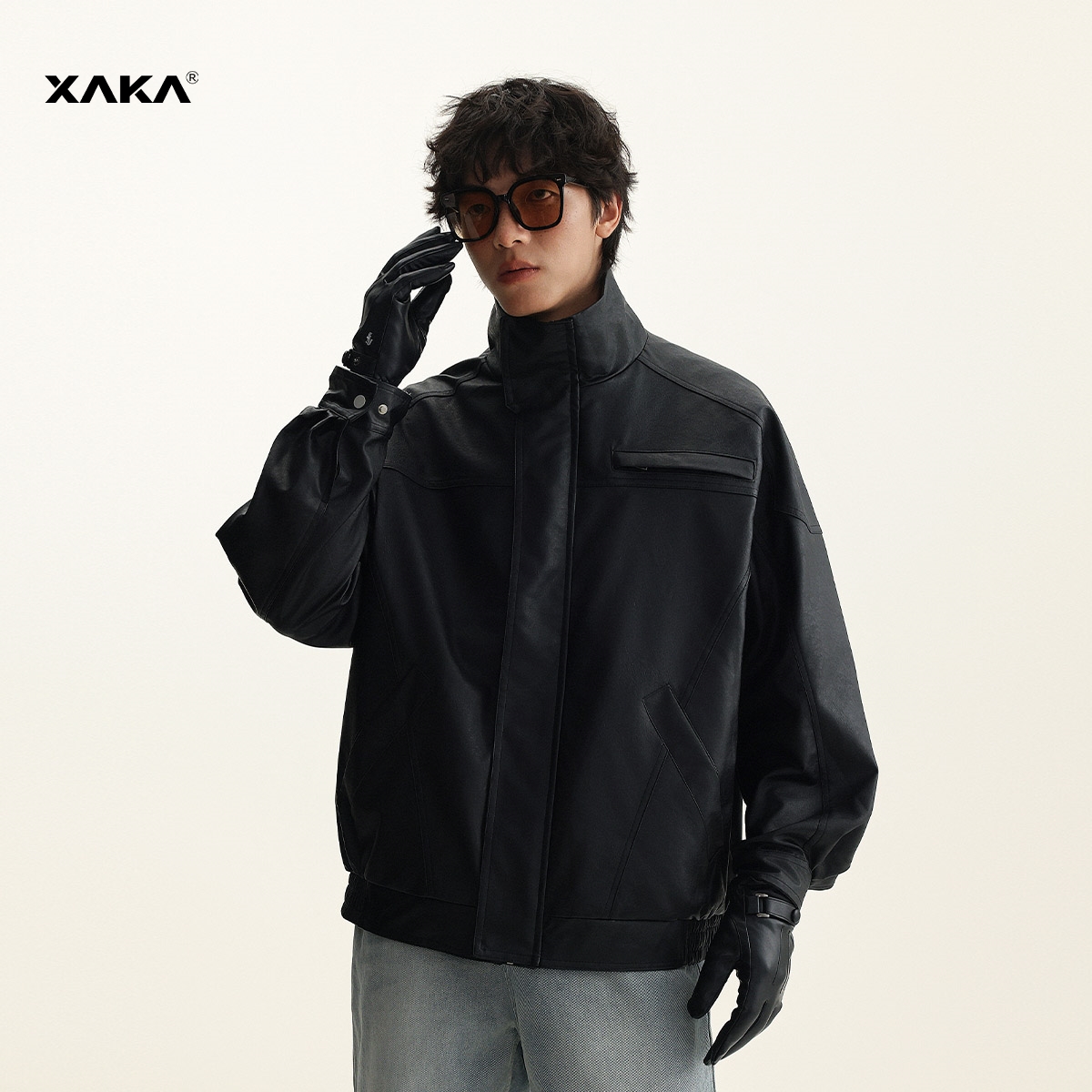 XAKA潮立领pu皮衣青春流行