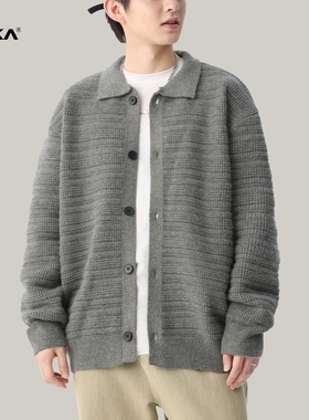 XAKA美式复古翻领开衫重磅毛衣冬季慵懒高级感休闲百搭针织衫上衣