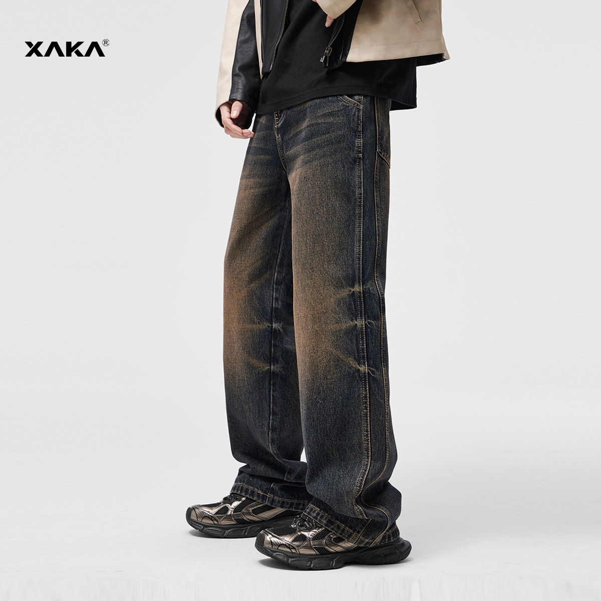 XAKA拉链牛仔裤水洗秋季青春流行