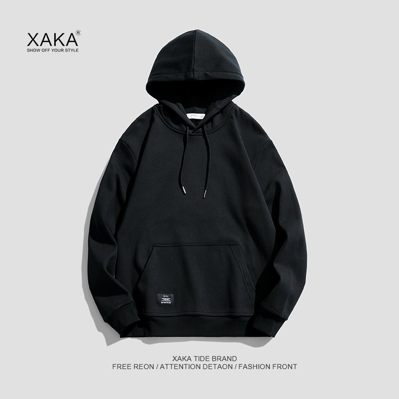 xaka 秋冬季新款加绒加厚卫衣男士连帽宽松情侣帽衫外套ins潮牌