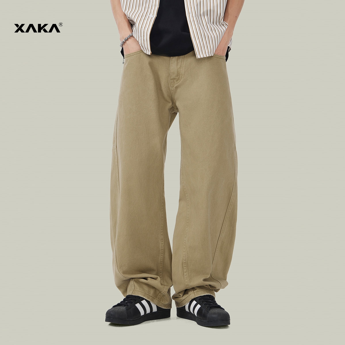 XAKA美式复古水洗休闲弯刀裤潮