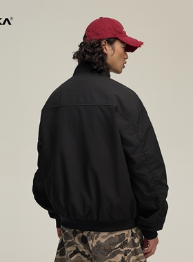XAKA秋季美式复古立领飞行夹克简约百搭高级感外套男宽松情侣上衣