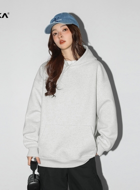 XAKA基础版纯色连帽卫衣男春秋2024新款重磅宽松简约百搭情侣帽衫