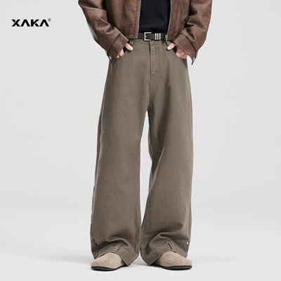 XAKA新款cleanfit美式复古直筒牛仔裤男vintege宽松阔腿拖地长裤