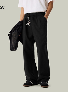 XAKA秋季美式复古莱赛尔休闲裤男宽松直筒百搭肌理感垂坠阔腿裤子