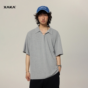 短袖 XAKA美式 宽松简约净版 休闲cleanfit纯色翻领polo衫 上衣 男夏季