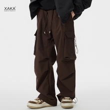 XAKA潮牌直筒工装裤男美式复古伞兵裤宽松情侣多口袋冲锋休闲裤子