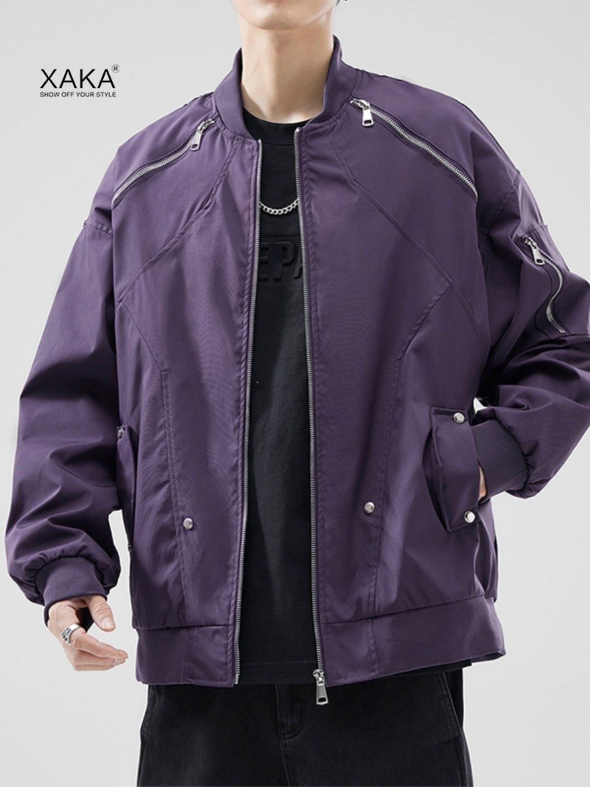 XAKA2025美式高街工装夹克男夹棉棒球服领飞行员潮流春秋休闲外套