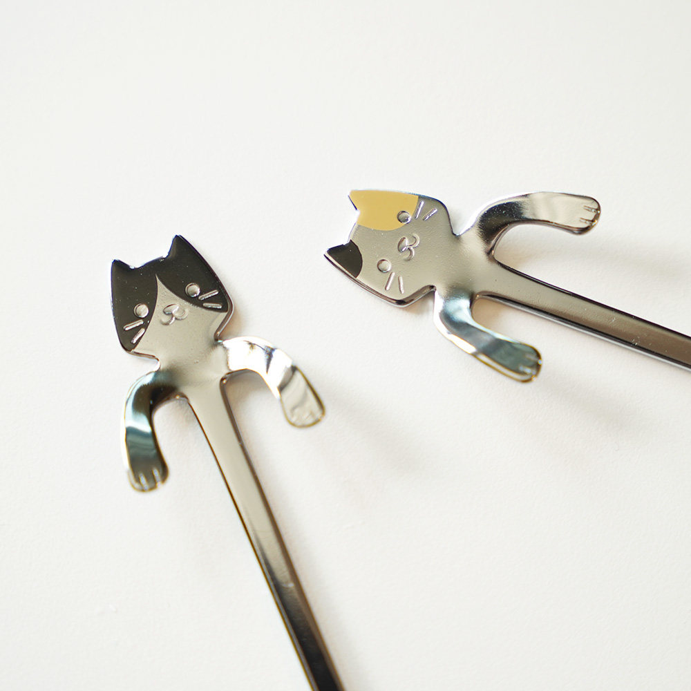 日本制进口高桑金属elfin胖猫形勺红茶咖啡搅拌勺不锈钢挂杯勺子