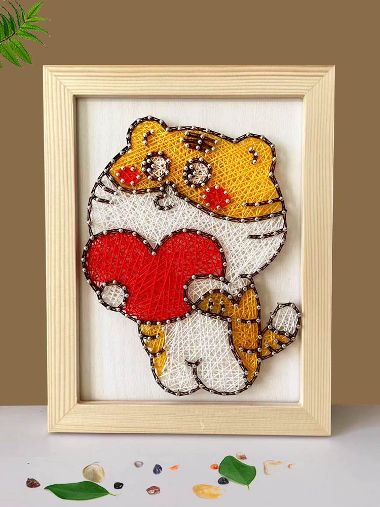 老虎解闷手工钉子绕线画弦丝画手工艺品diy自己做毛线画手作礼物