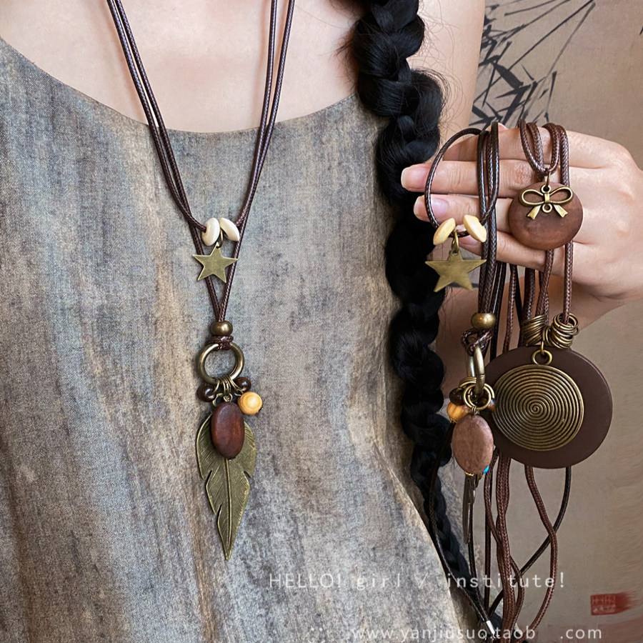 新中式禅意古铜羽毛项链女
