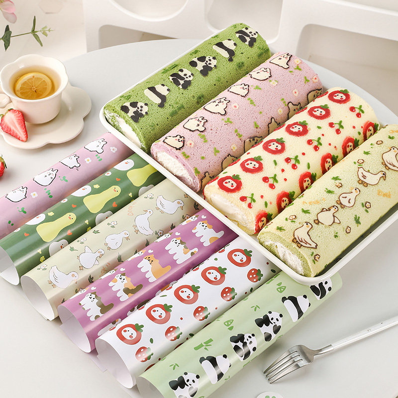 蛋糕卷图案纸印花手绘彩绘分隔动物卡通熊猫28方盘烘焙模具专用