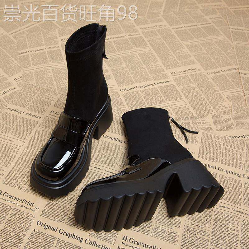 轻奢厚底高跟靴子女2026春秋新款单靴小个子瘦瘦短靴甜酷风马丁靴